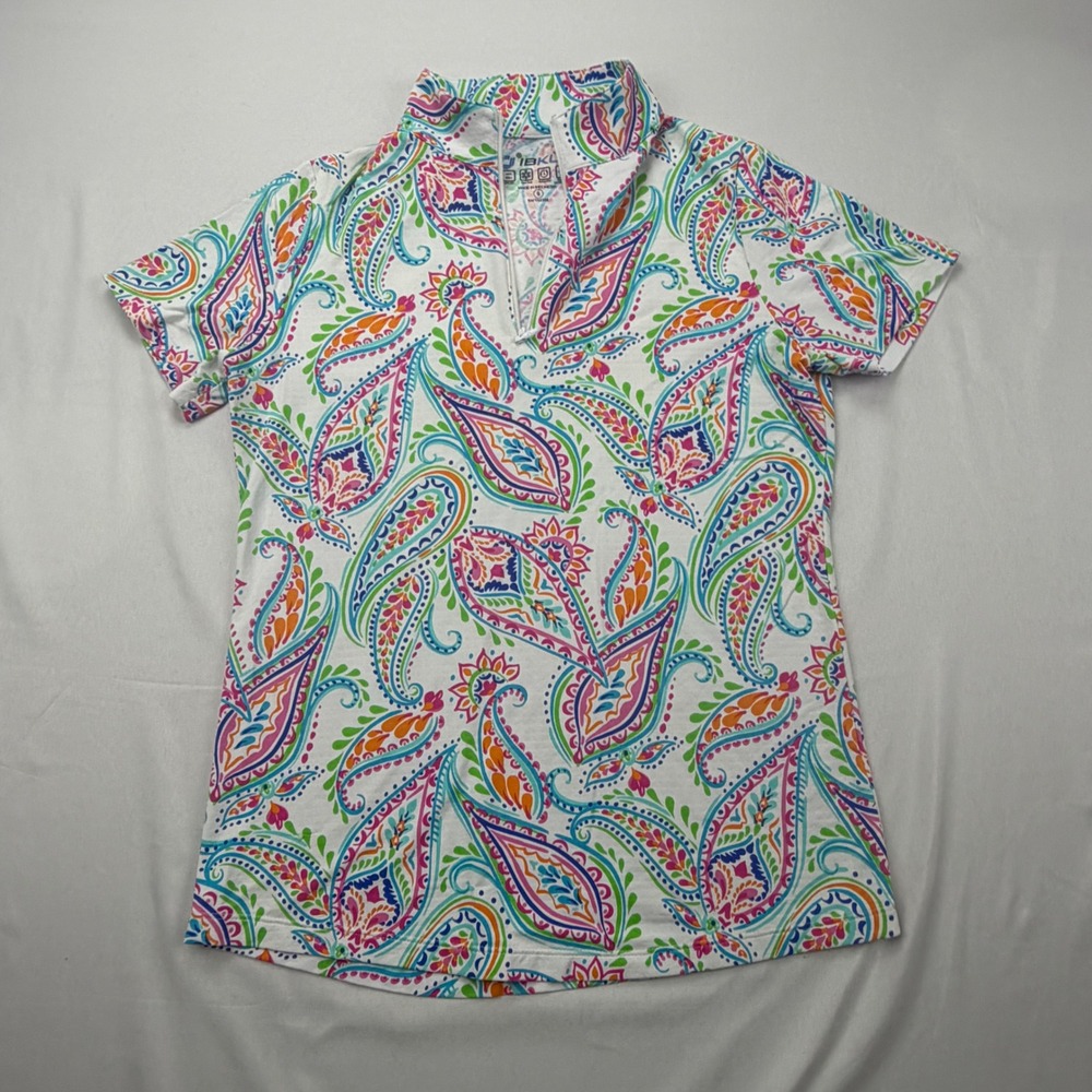 IBKUL Quarter Zip Sun Shirt Womens Small White Multi Paisley UPF 50‎ Active Top